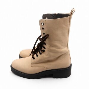 Massimo Dutti Beige Leather Combat Boots – Size 40